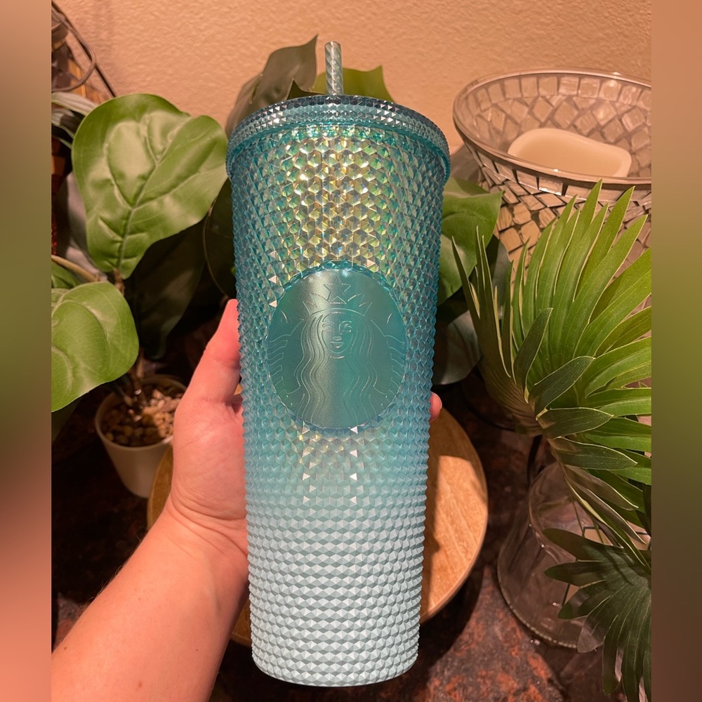 Starbucks Ombré Aqua Splash Oil Slick Blue Tumbler Studded 24oz Venti Tumbler - Picture 3 of 13
